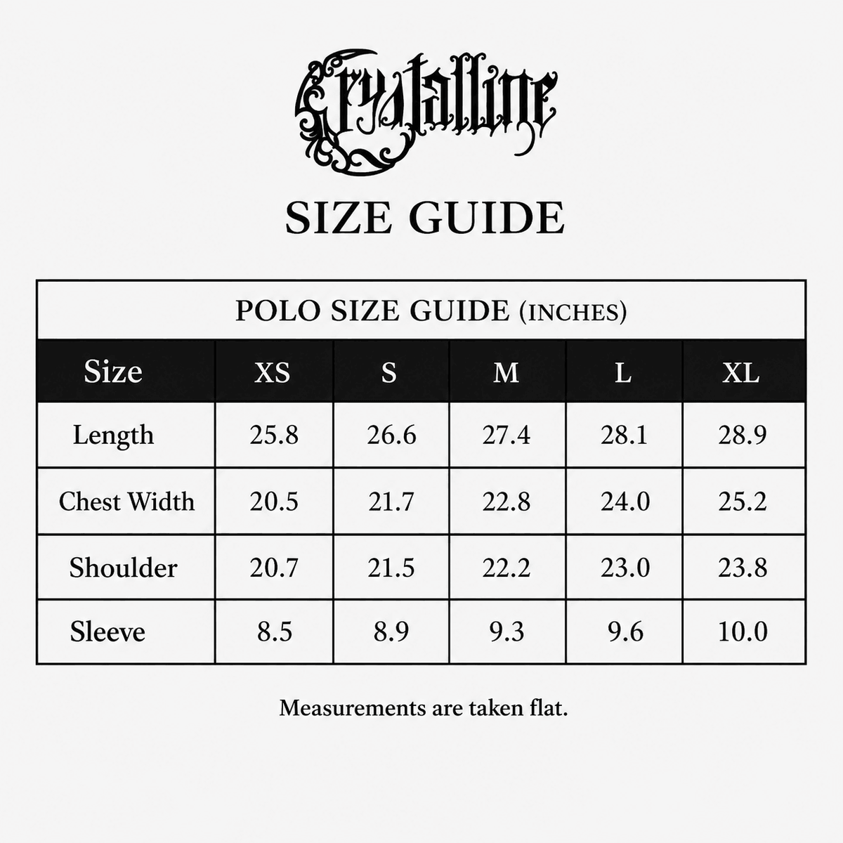 Product size chart