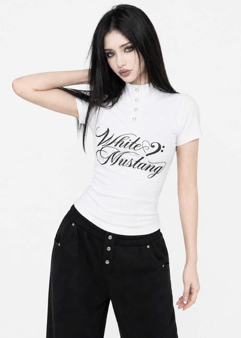 White Mustang Collar Top