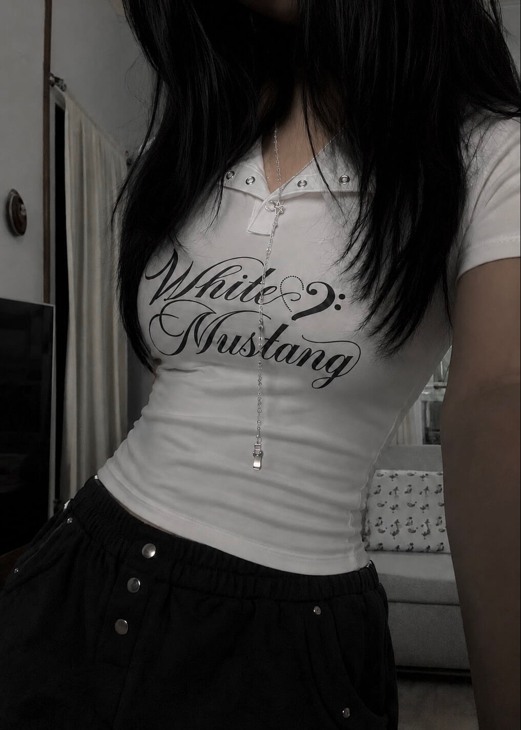 White Mustang Collar Top