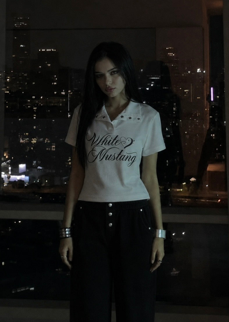 White Mustang Collar Top